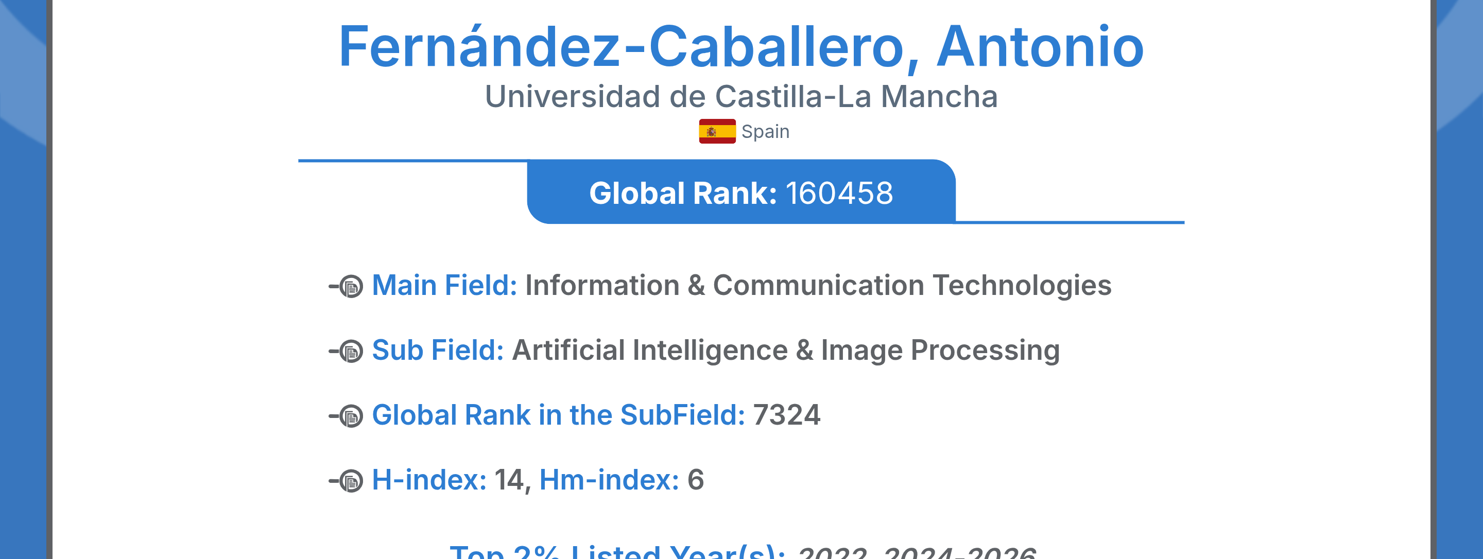 Investigador del DSI en el ranking World's TOP 2% Scientist (Universidad de Stanford-Elsevier)